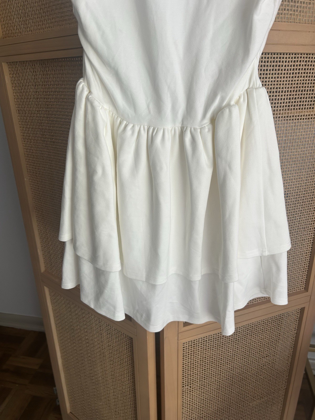 Grace Karin White Solid Mini Dress Short Round Neck Sleeveless Tiered Layered S