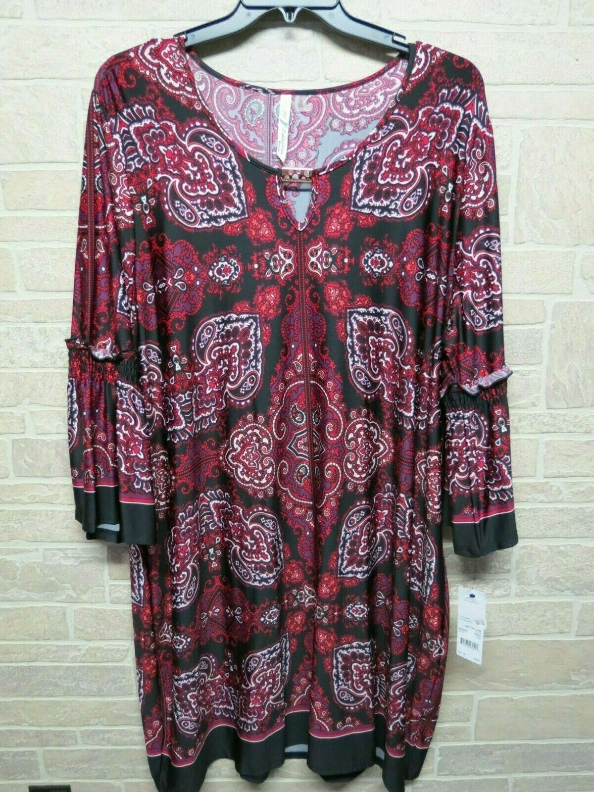 NEW NY Collection “Red Carolana” Shift Tunic Dress Size 3X Runs Small Stretchy