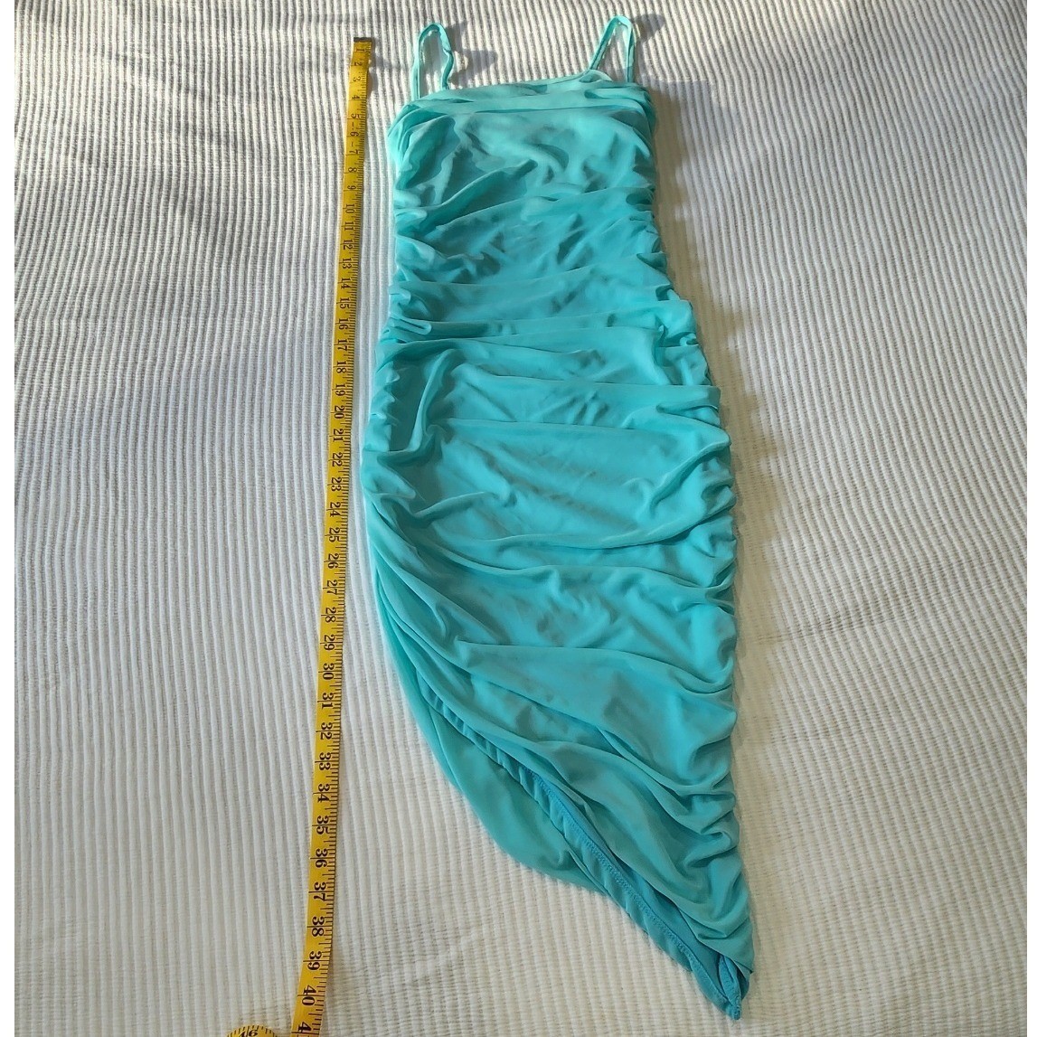 Charlotte Russe Turquoise Mesh Ruched Bodycon Dress Asymmetrical Hem XS