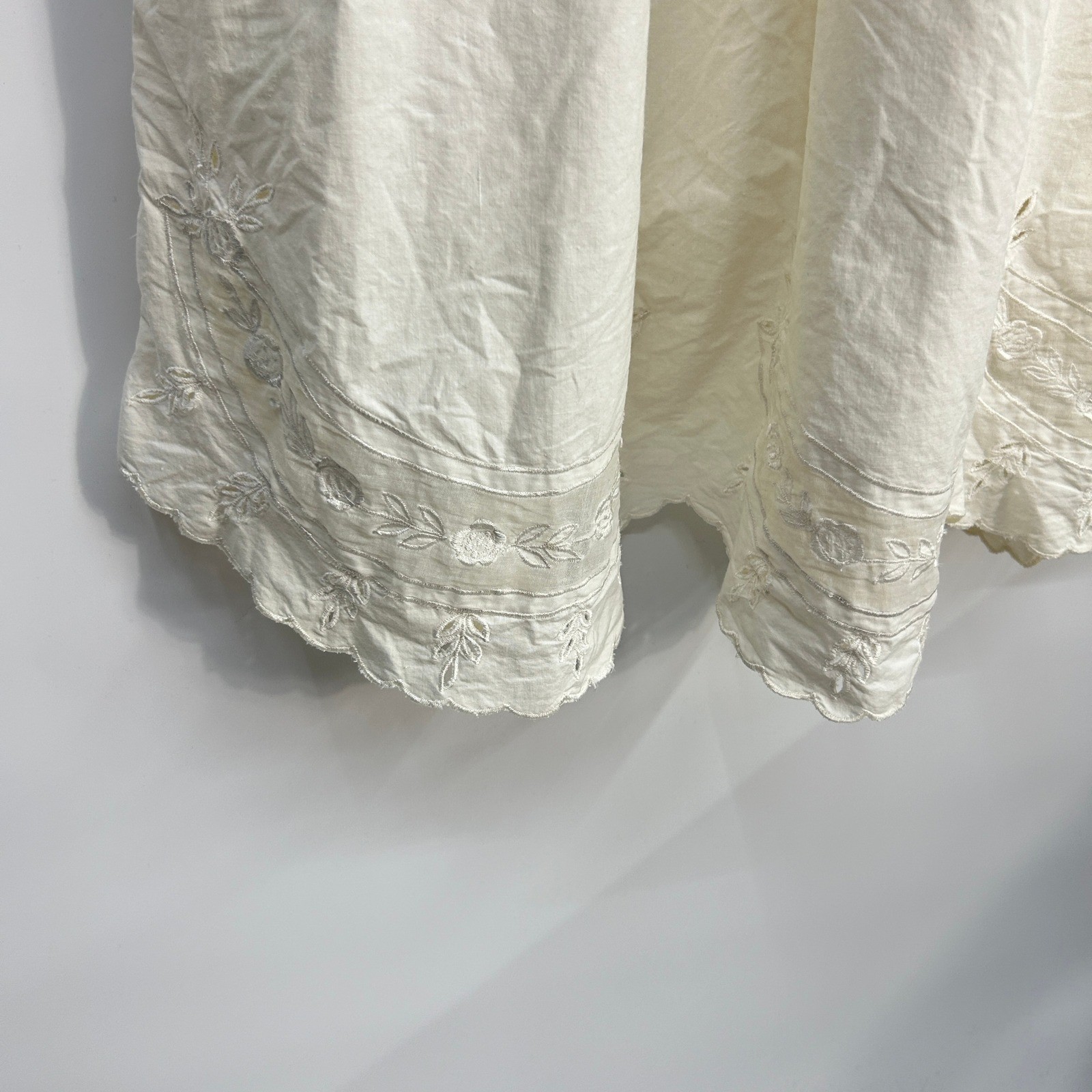 Cottagecore Eyelet Embroidered Midi Dress Small Cream White Back Bow Coquette