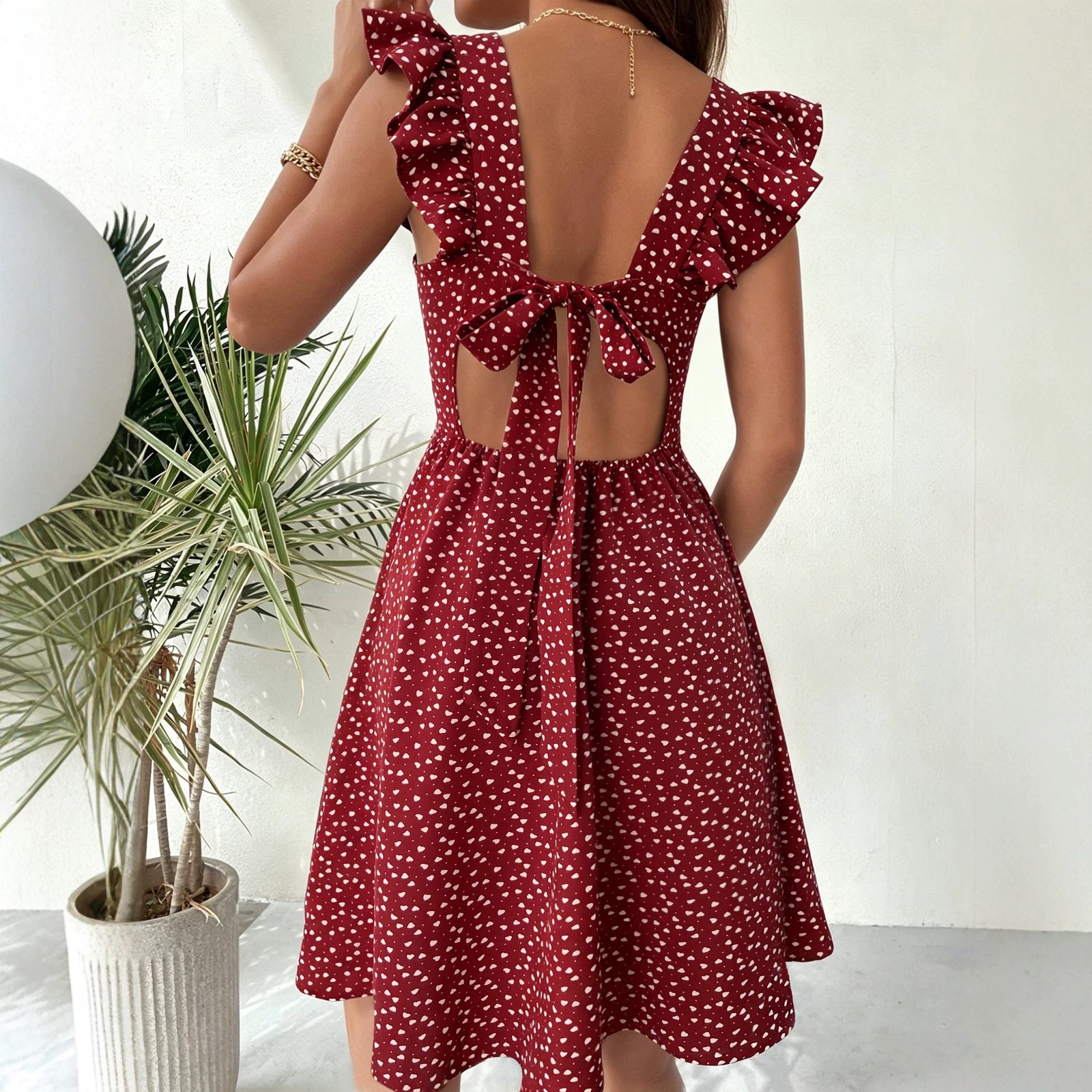 2026 Summer Pure Cotton Square Neck Sleeveless A-Line Dress with Backless
