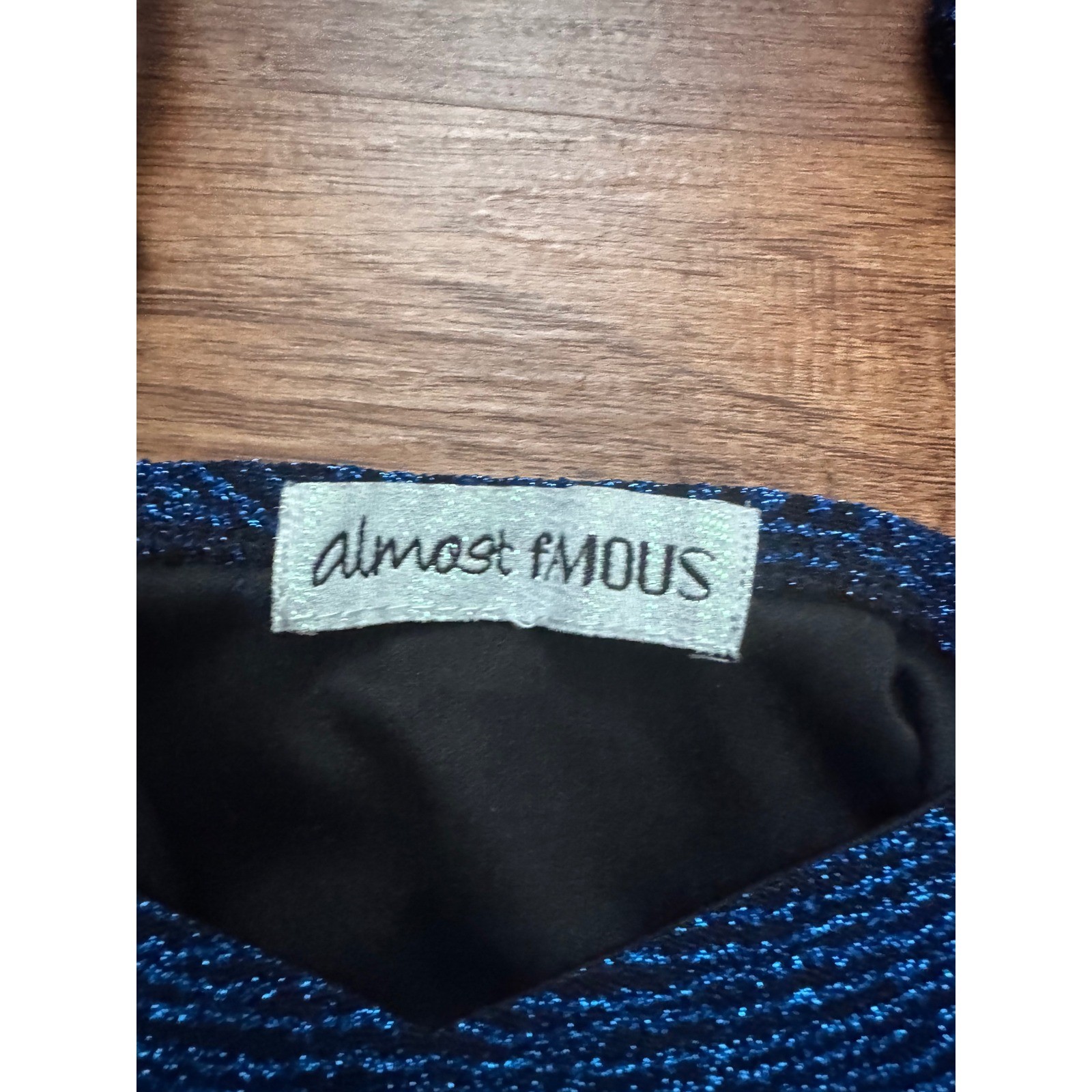 Almost Famous Blue Black Glitter Swirl Bodycon Midi Dress Spaghetti Strap Slit