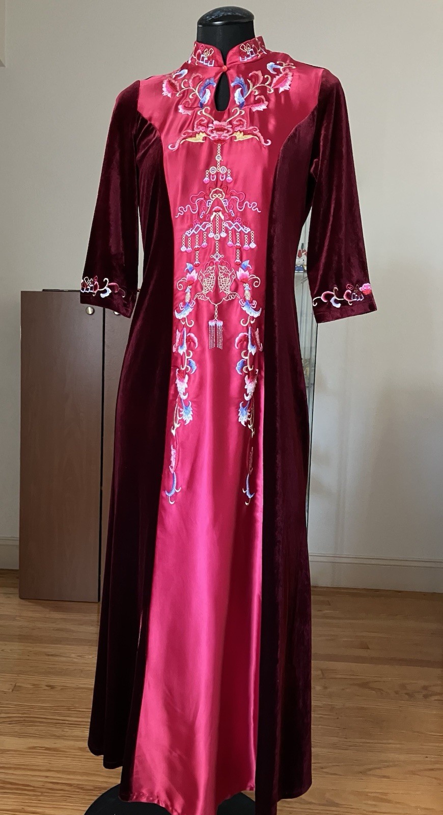 Maroon And Pink Chinese Elegant Dress