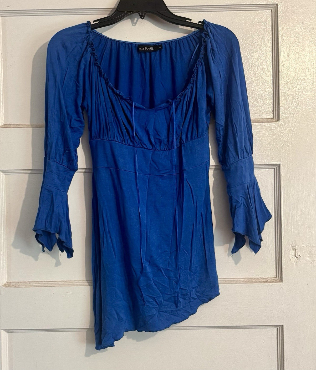 Nasty Gal Women’s Blue Solid Square Neck Ruffle Bell Sleeve Mini Dress Sz 24