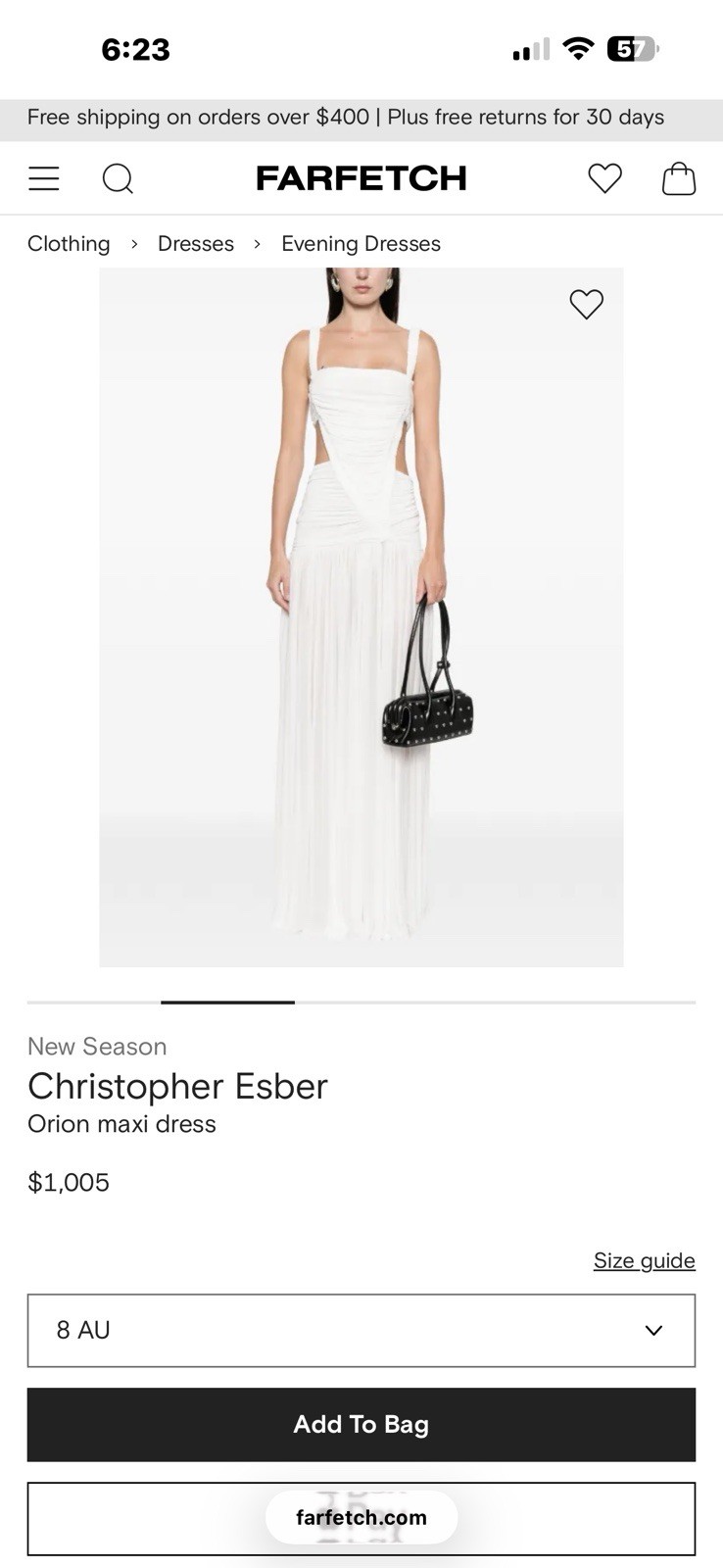 Christopher Esber Orion Maxi Dress White Cut-Out Ruched Sleeveless 8 AU