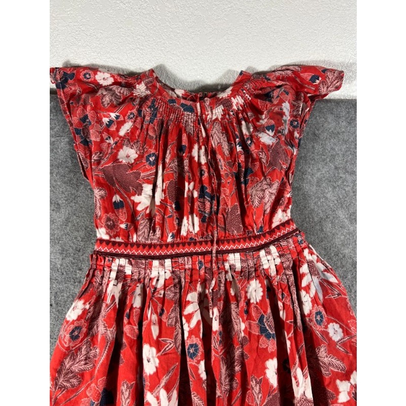 Ulla Johnson Floral Voile Lottie Smocked Dress Womens XS Red Boho Cottagecore