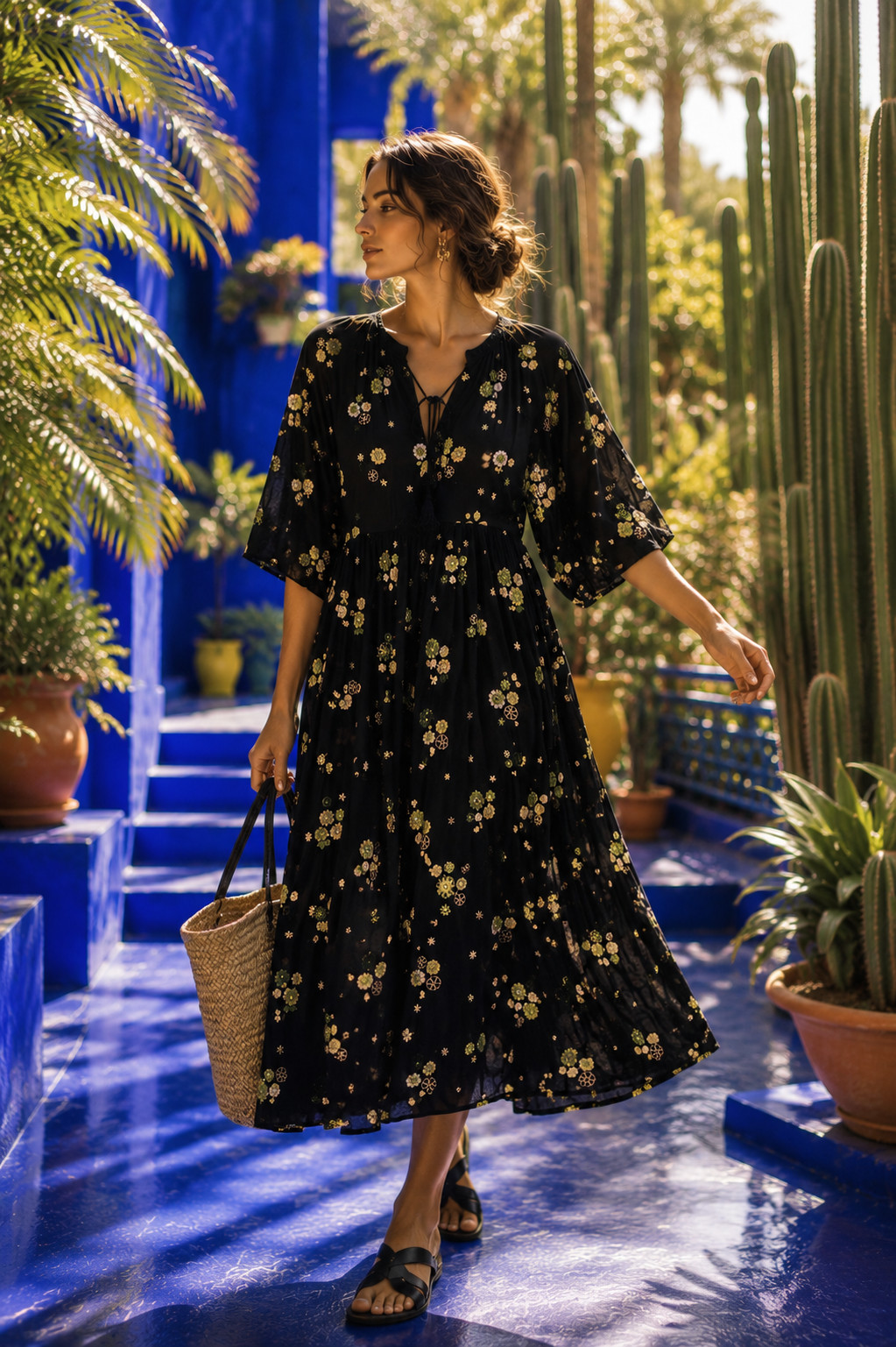 Antik Batik Lola Longdress FR36 US XS Black Embroidered Floral Midi Dress Slip