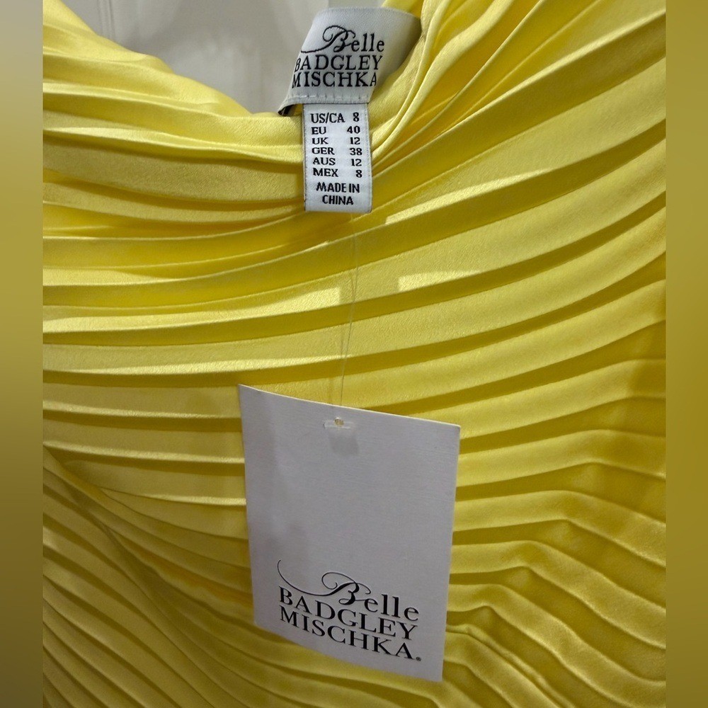 Belle Badgley Mischka Kelsey Pleated One Shoulder Yellow Dress 8 NWT