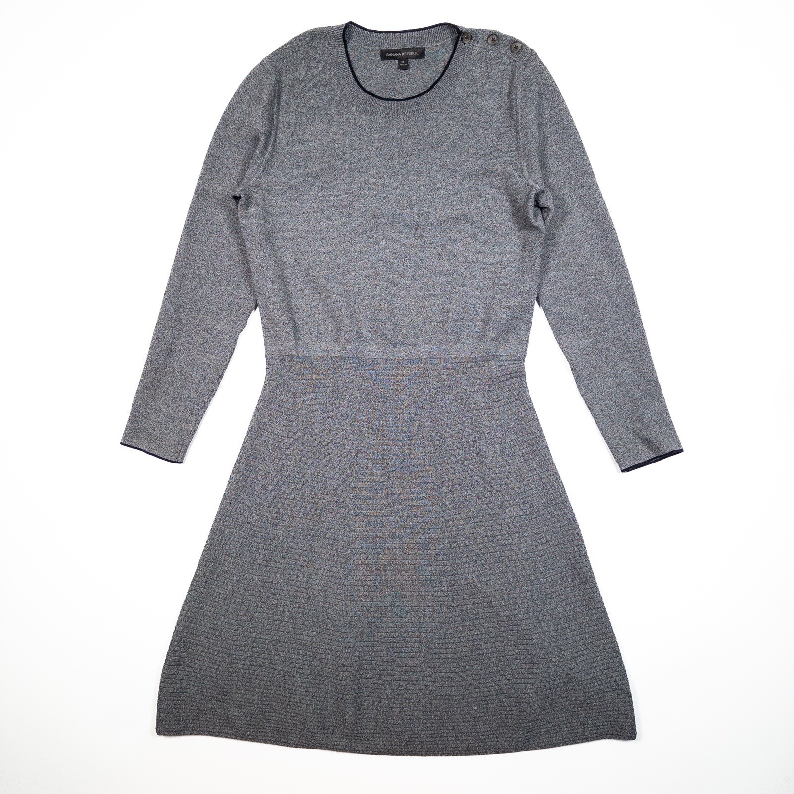 Banana Republic M Gray Long Sleeve Knit Sweater Dress A-Line Shoulder Buttons