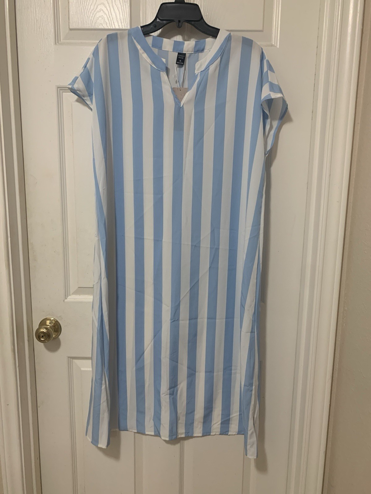 NWT Emery Rose XL Casual Dress Baby Blue/white Striped No Stretch Short sleeves