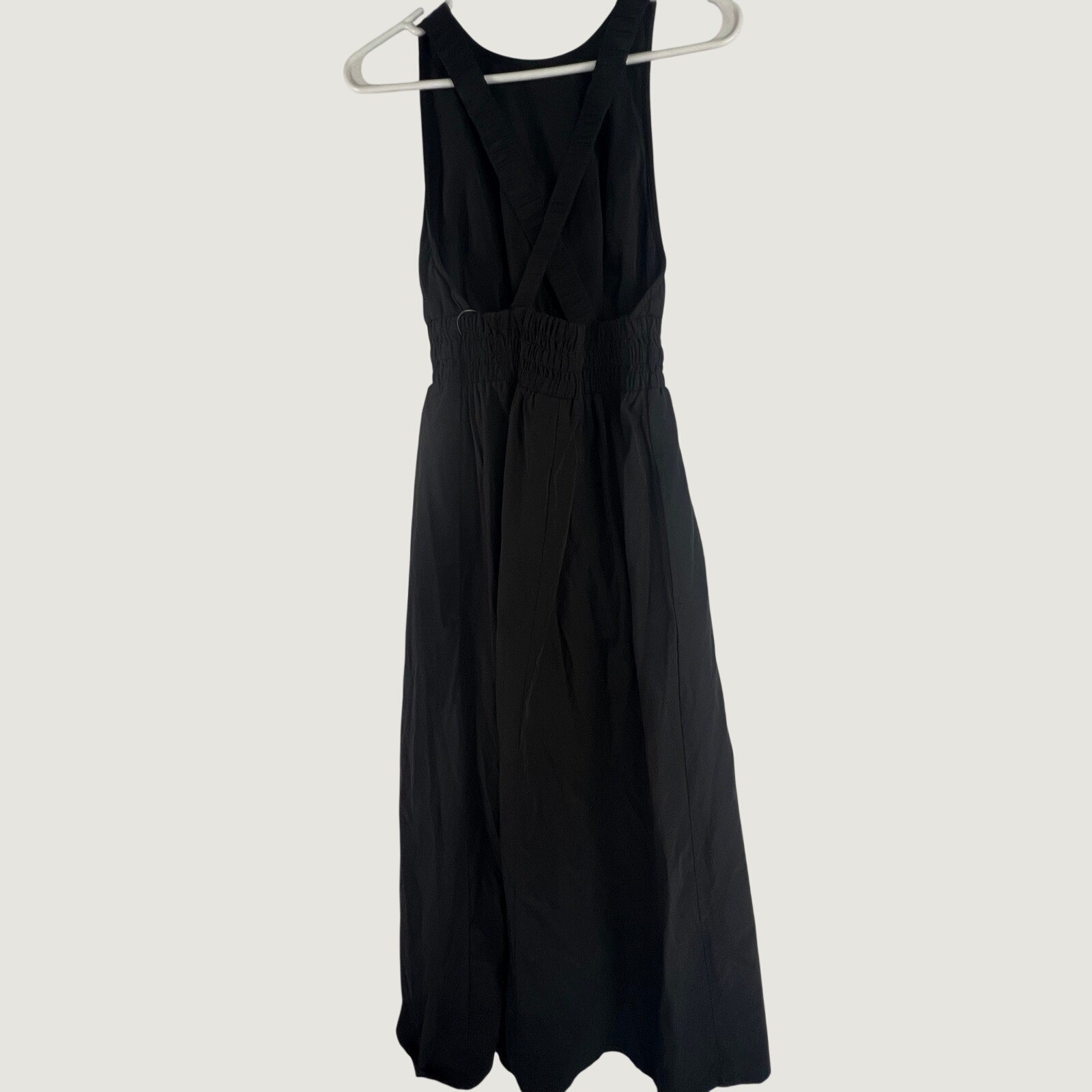 Black Sleeveless Cross Back Smocked Waist Midi Sundress Cotton Blend Sz S