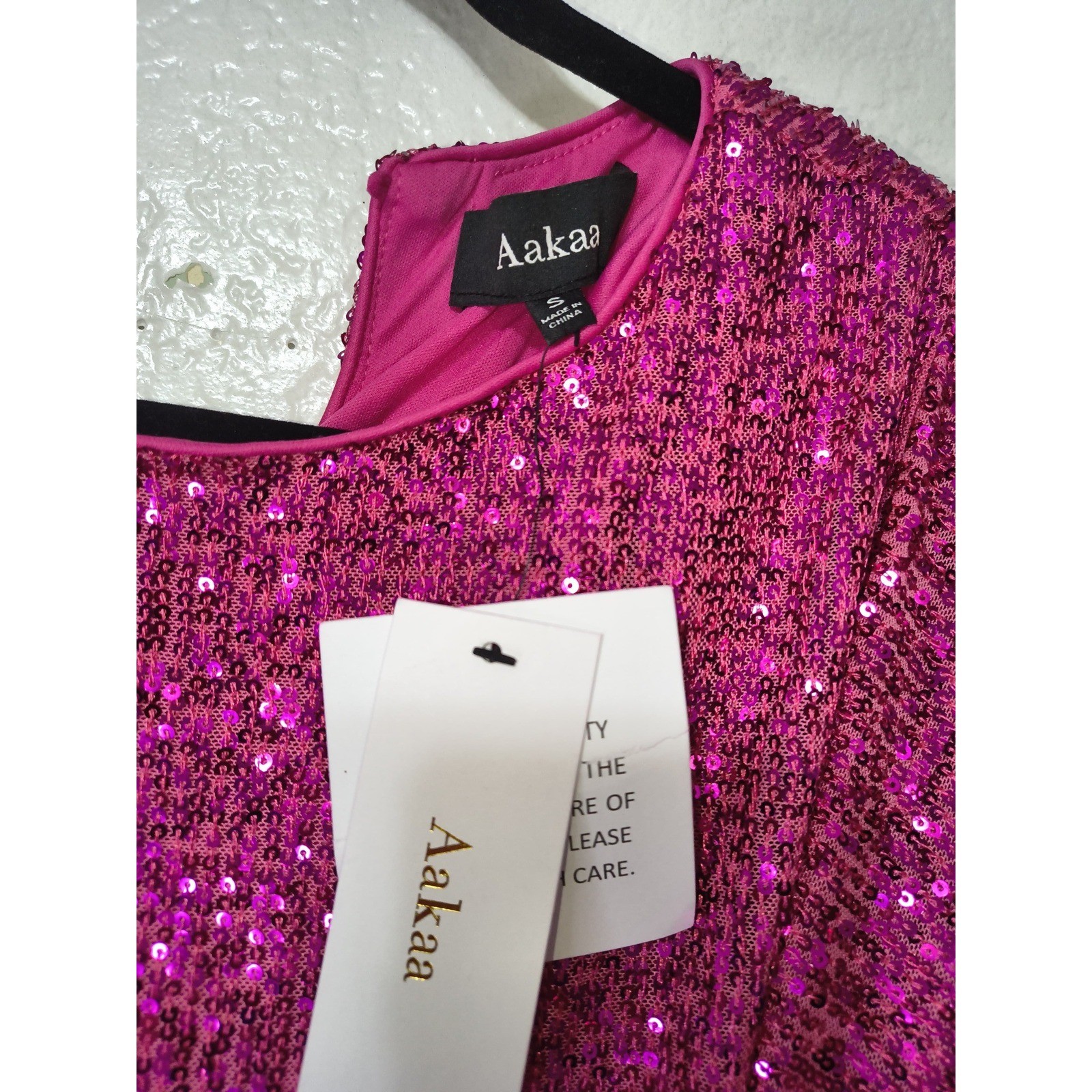 Aakaa Womens Pink Sequin Tie Waist Mini Dress 3/4 Party Cocktail NWT (24)