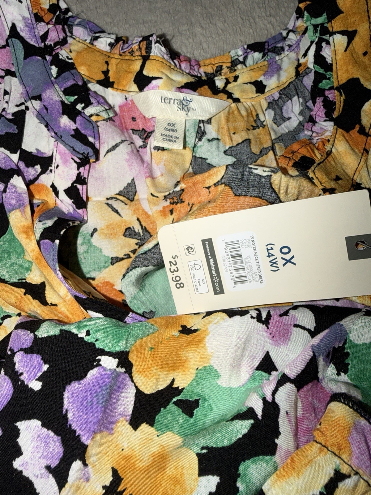 Terra & Sky Floral Smocked Tiered Ruffle Dress Plus 0X Flutter Sleeve