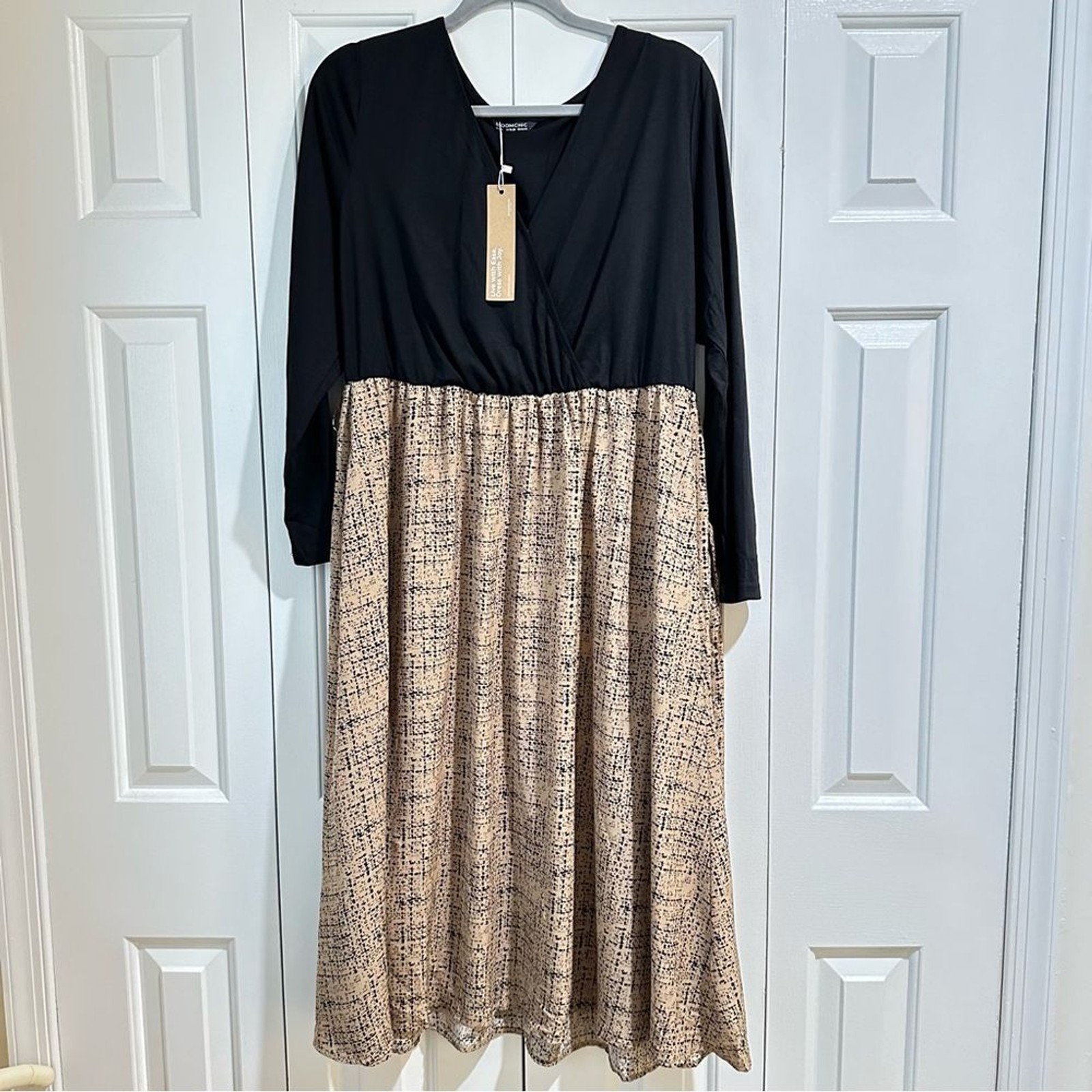 BloomChic Patchwork Pocket Belted Long Sleeve Wrap Bodice Dress Size 14-16 1X