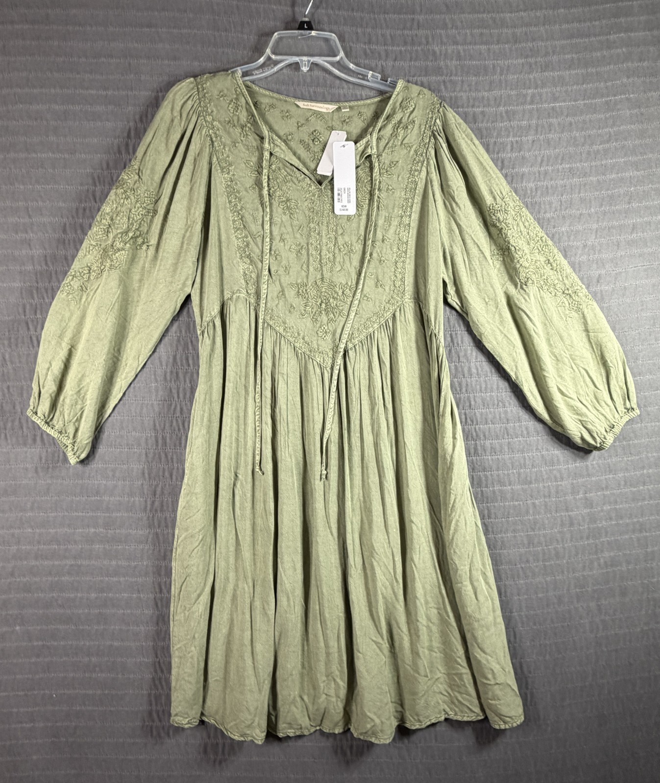 Soft Surroundings Willow Dress Going Green M Embroidered Boho NWT Retail $140