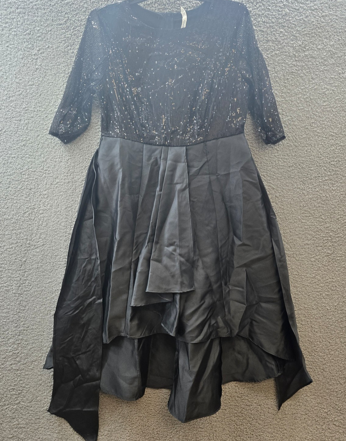NY Collection Petite Sequin and Jacquard Hi-Low Holiday Dress Women’s PXL Black