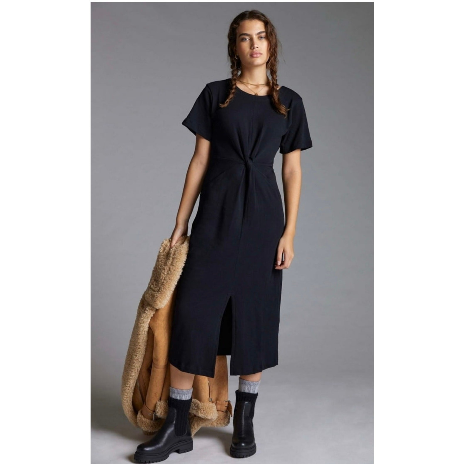 Anthropologie Daily Practice Wrap Tie Front Maxi Black Size XS