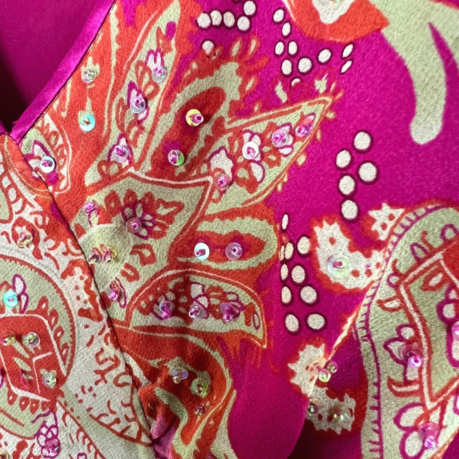 Lane Bryant Silk Paisley Sequin V-Neck Bell Sleeve Long Dress Size 16 Boho Fairy