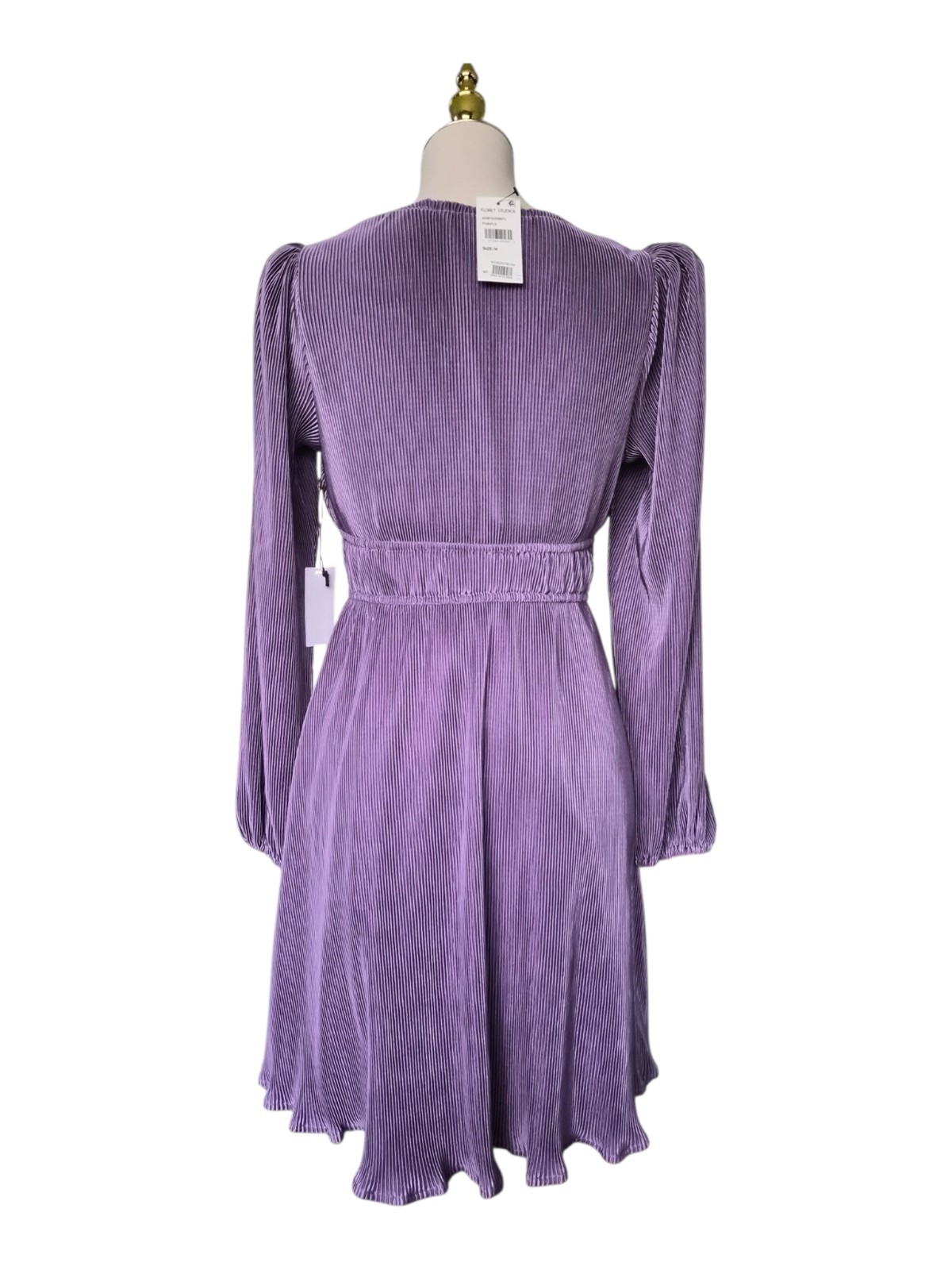 Floret Studios Purple Pleated Mini Dress Long Sleeve Empire Waist Flowy M Nwt