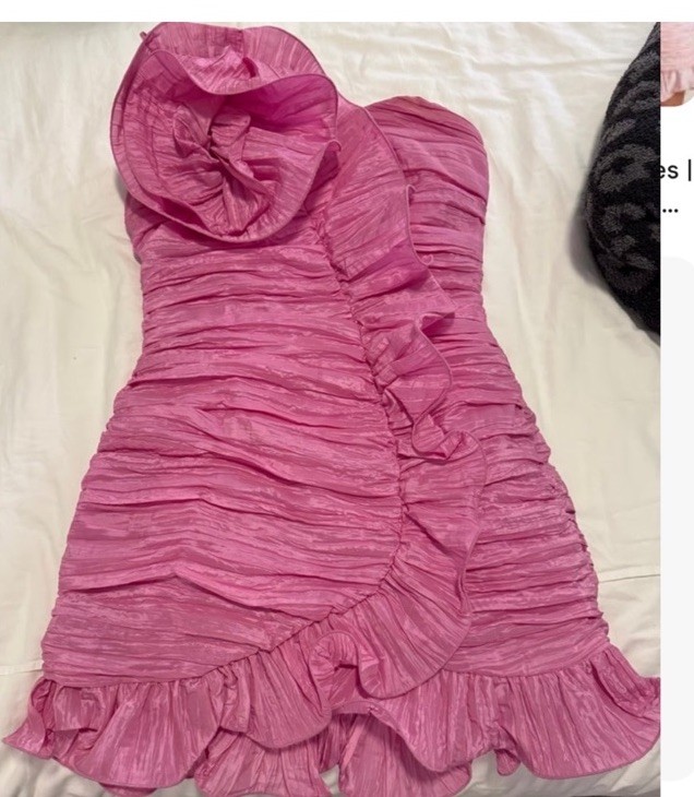 Lovers + Friends Pink One-Shoulder Ruched Ruffle Satin Mini Dress Size 2