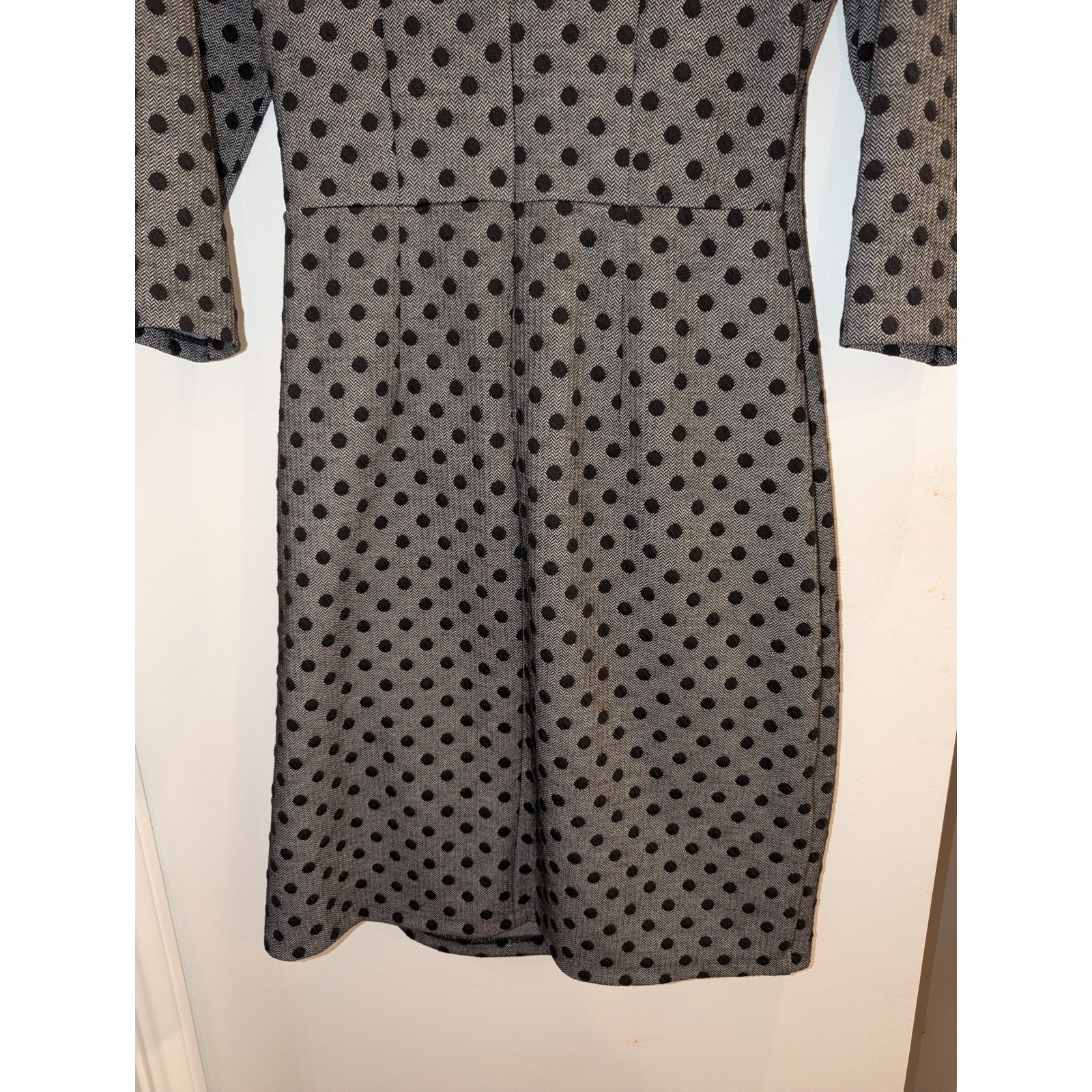 Talbots Black Polka Dot faux Wrap Dress 3/4 Sleeve Boat Neck Women’s Size M