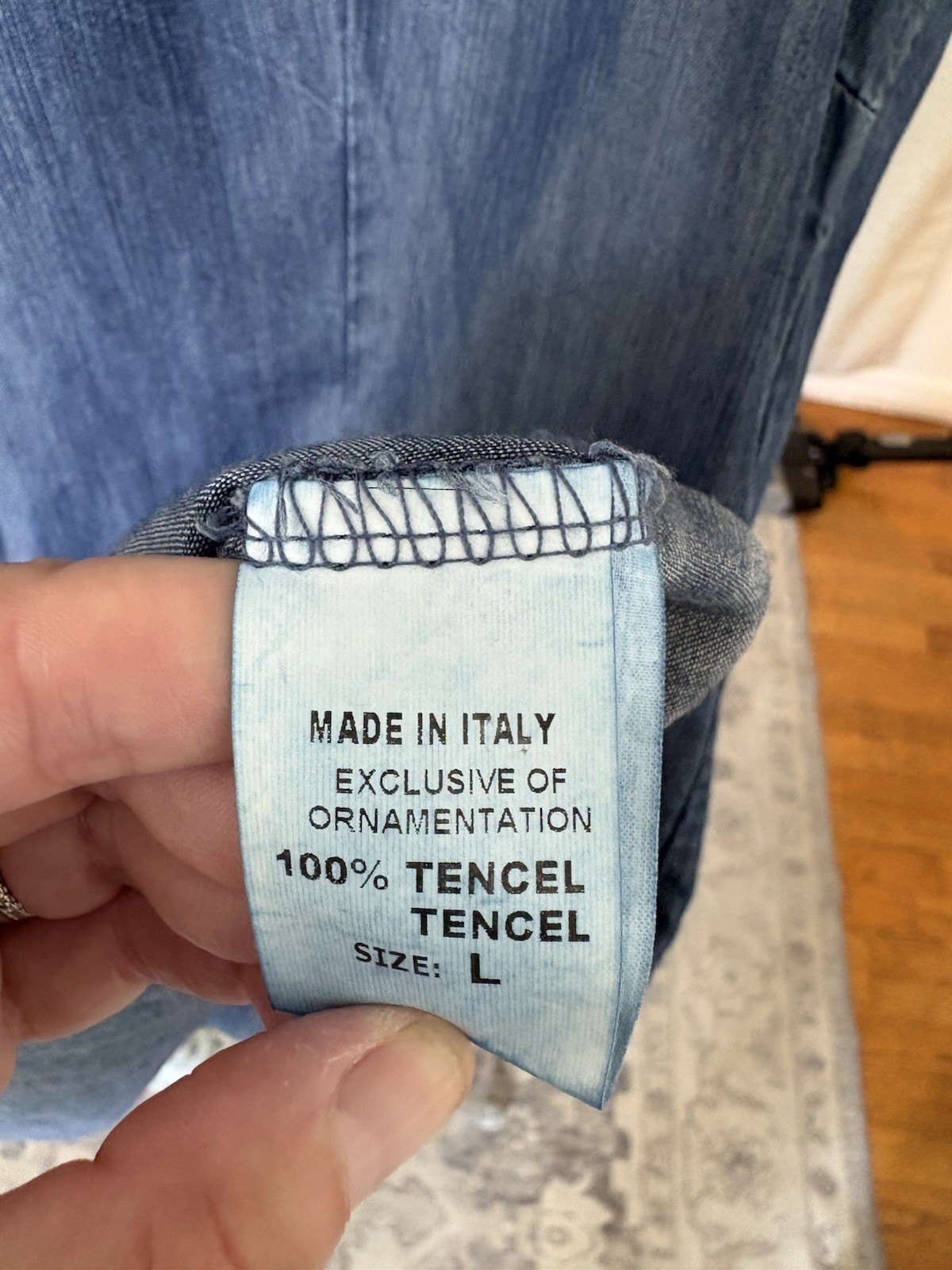 Lina Tomei Chambray Sequin Neck Shift Dress Size L– made in Italy – 100% tencel