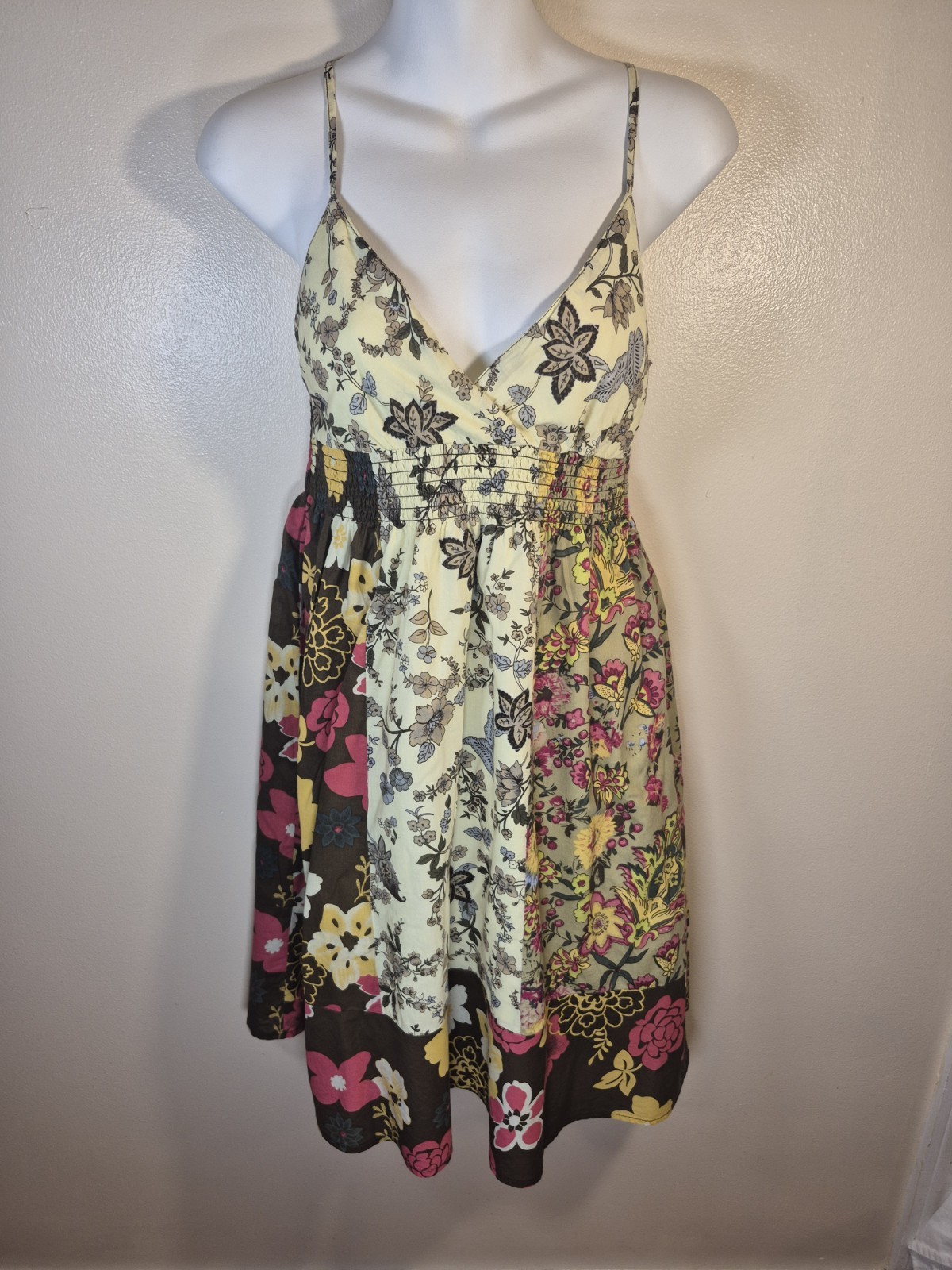 Patchwork Floral Sundress Juniors Spaghetti Strap Smocked Dress Sz Med. 7-9 Boho