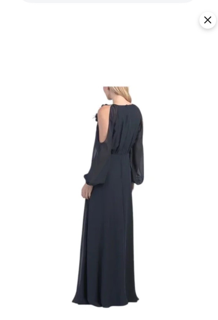 JS COLLECTIONS Amanza Bracelet Sleeve Cold Shoulder Gown NAVY SZ 14 NWT