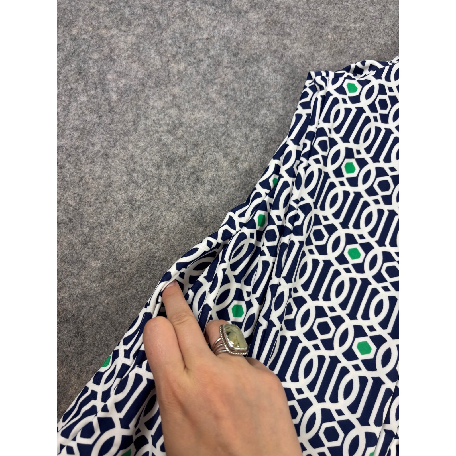 Jude Connally Navy Green Geometric Link Print Button Front Shirt Dress Womens M