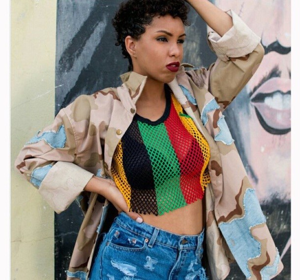 Rasta Crop Top Reggae Premium Quality 100% Egyptian Cotton Rihanna Fishnet net