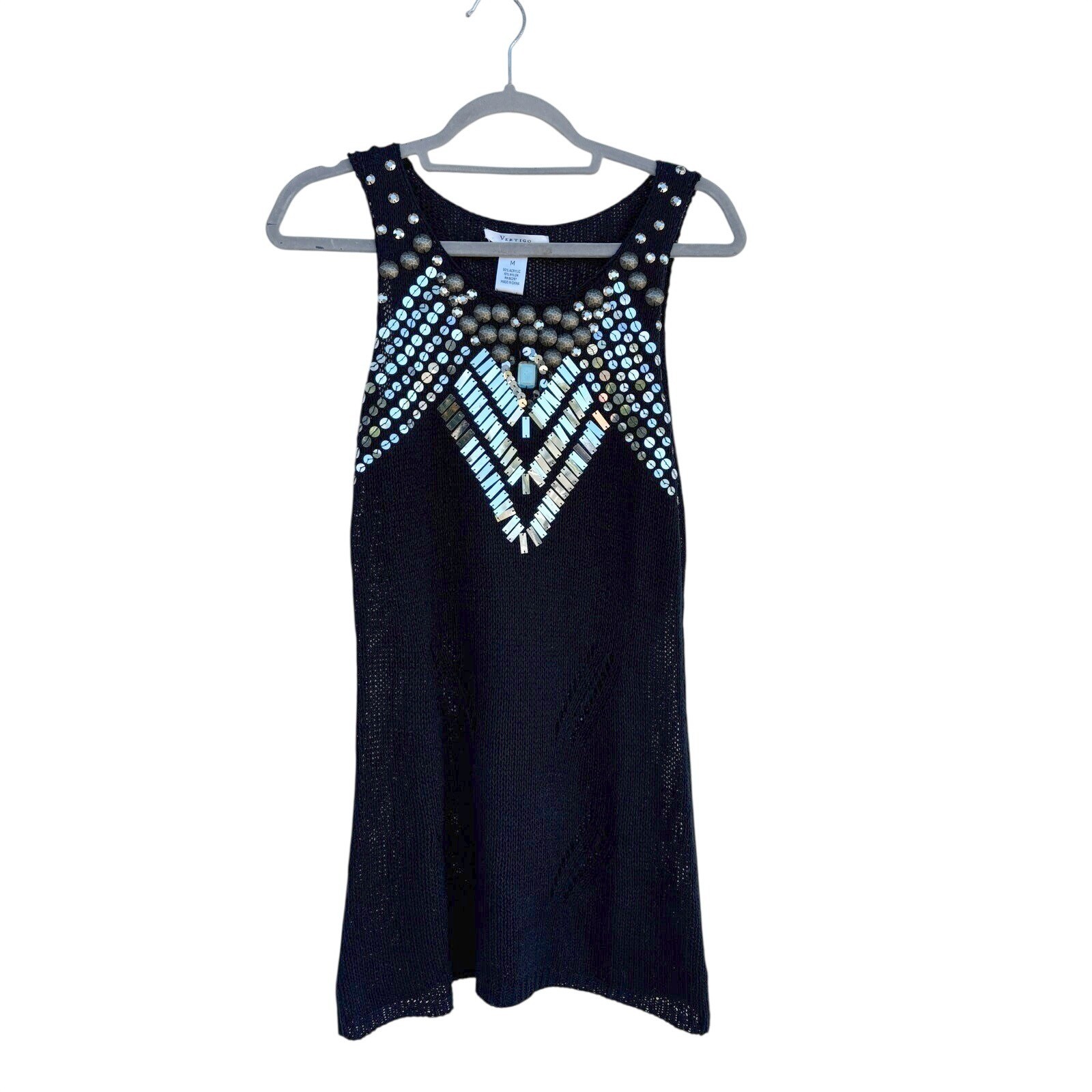 Vintage Vertigo Paris Knit Dress With Silver Sequin Detailing, Size M