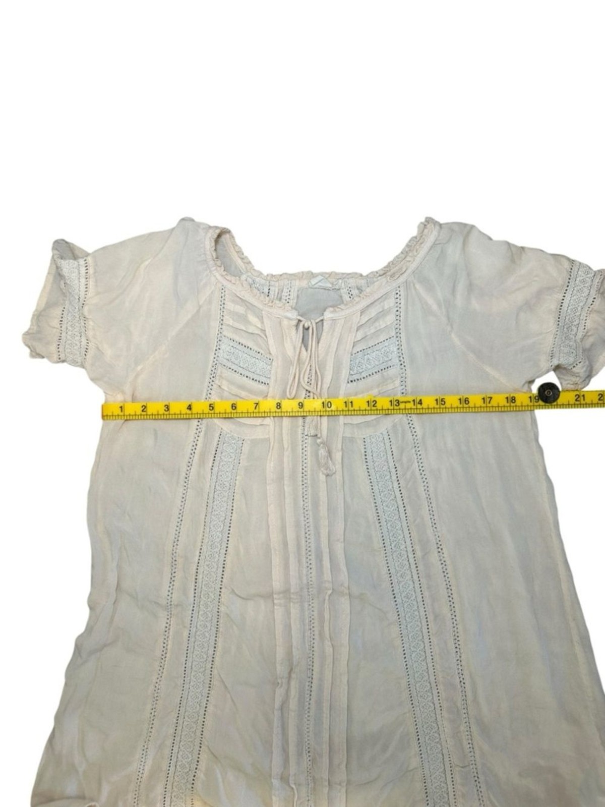 Lagaci Boho Cottagecore Dress Cover Up Peasant Cream Rayon Soft Knit Embroidery