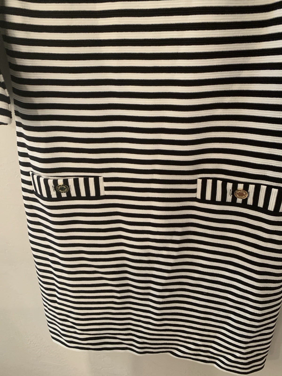 Lilly Pulitzer Black White Striped Shift Mini Dress Sz S 3/4 Bell Sleeve Zip