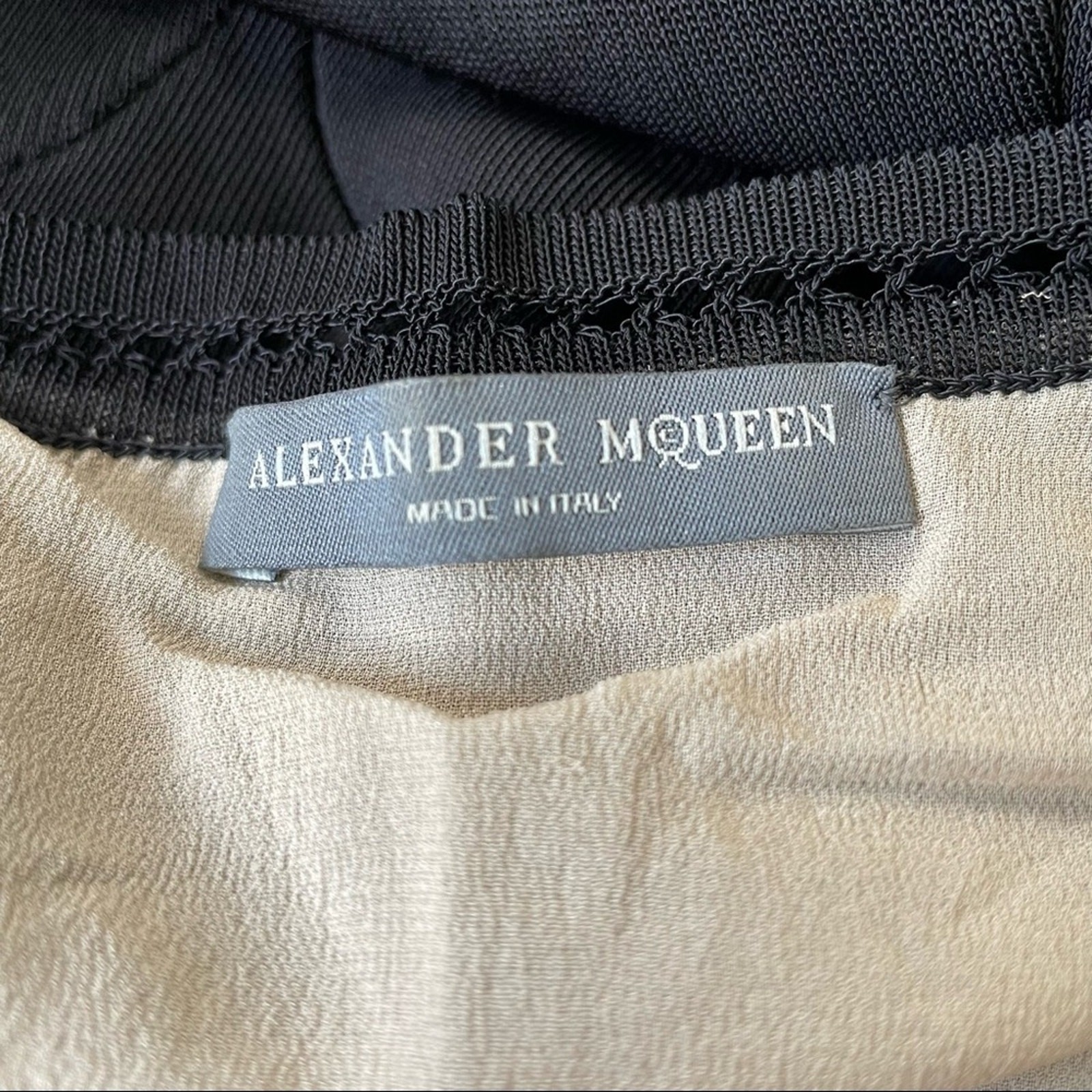 Alexander McQueen Knit Sheer Shirred Dress A Line Cocktail Party Black S EUC