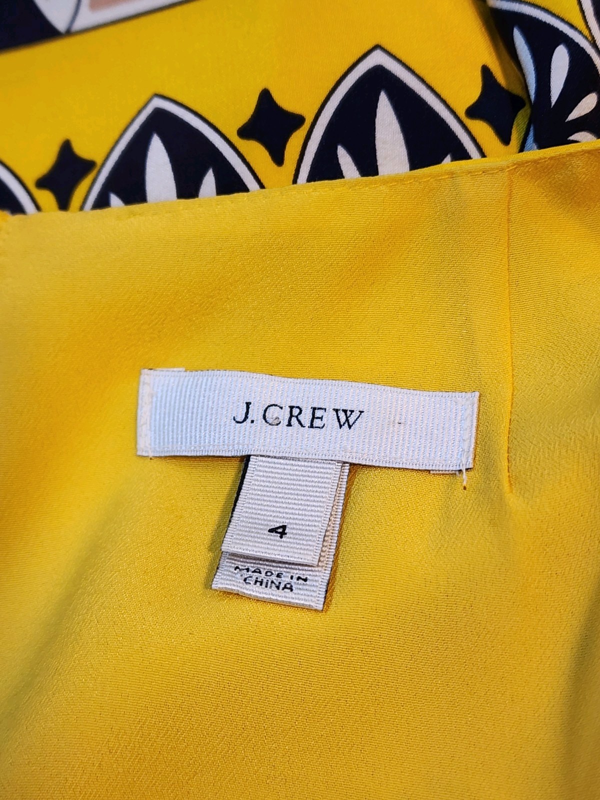 J. Crew Dress Size US 4 Yellow Navy Blue Gallery Printed Shift Women’s