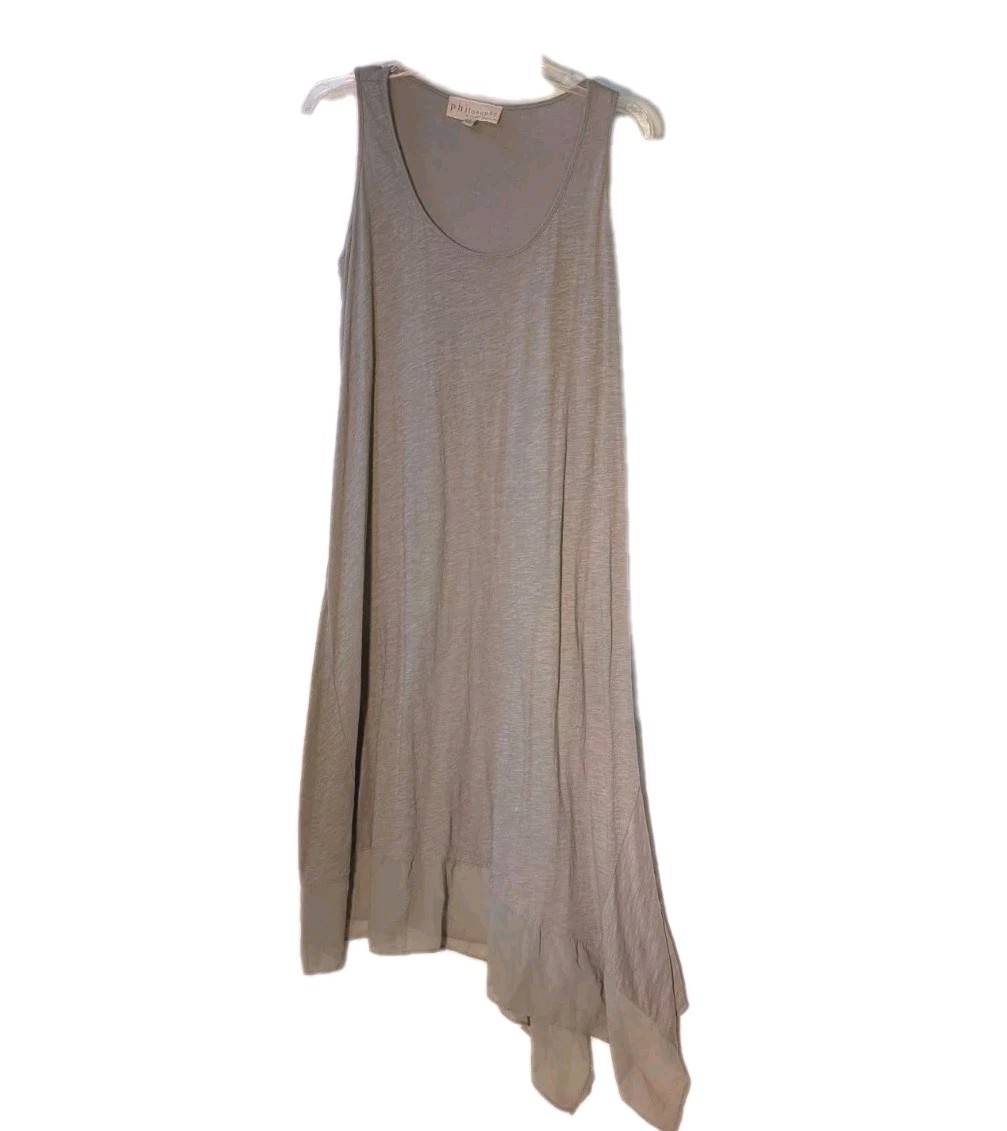 NWT Philosophy Sz L Light Brown Heathered 100% Cotton Knit Asym Chiffon-Hem