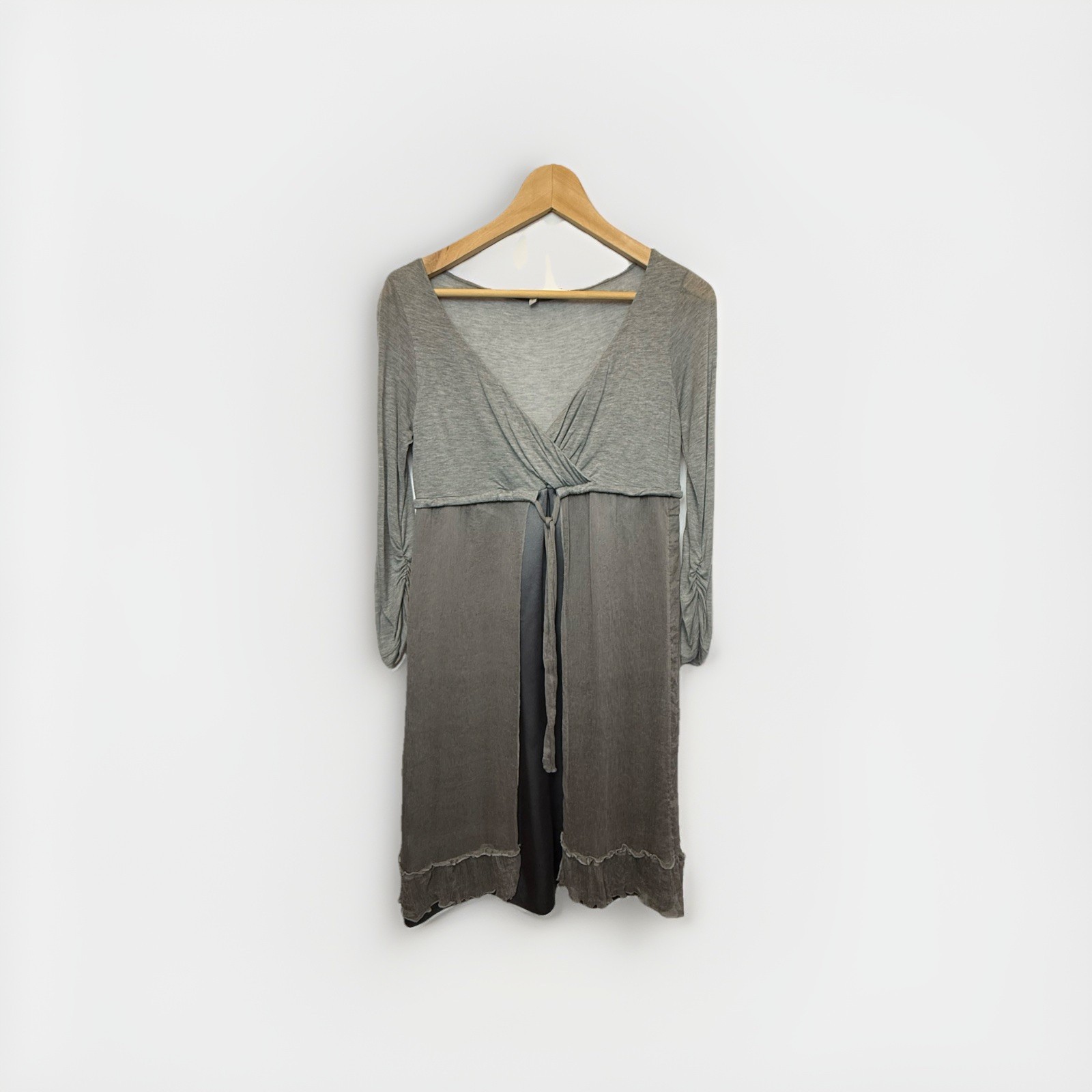 LA FEE MARABOUTEE Size UK 12 Grey Silk Mix Dress Boho Lagenlook V Neck Layered