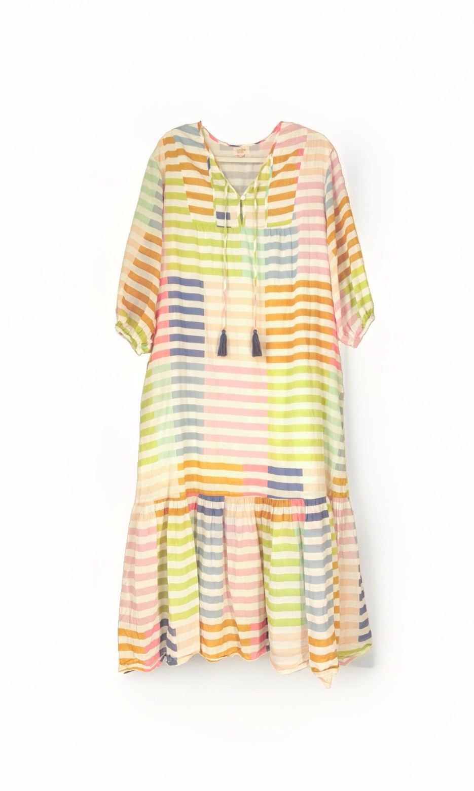 Sunshine Tienda Colorful Stripe Copa Maxi Dress Sz Large Beachy Coastal Boho