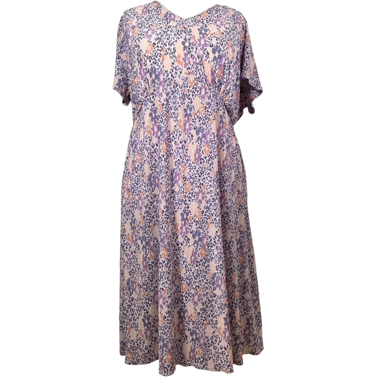 Bonmarche Pleated Dress UK 22 Purple Floral Midi V Neck Elastic Waist
