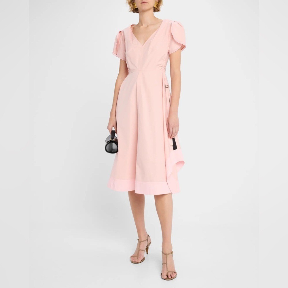 3.1 Phillip Lim Tulip Sleeve V Neck Midi Dress in Petal Pink Medium