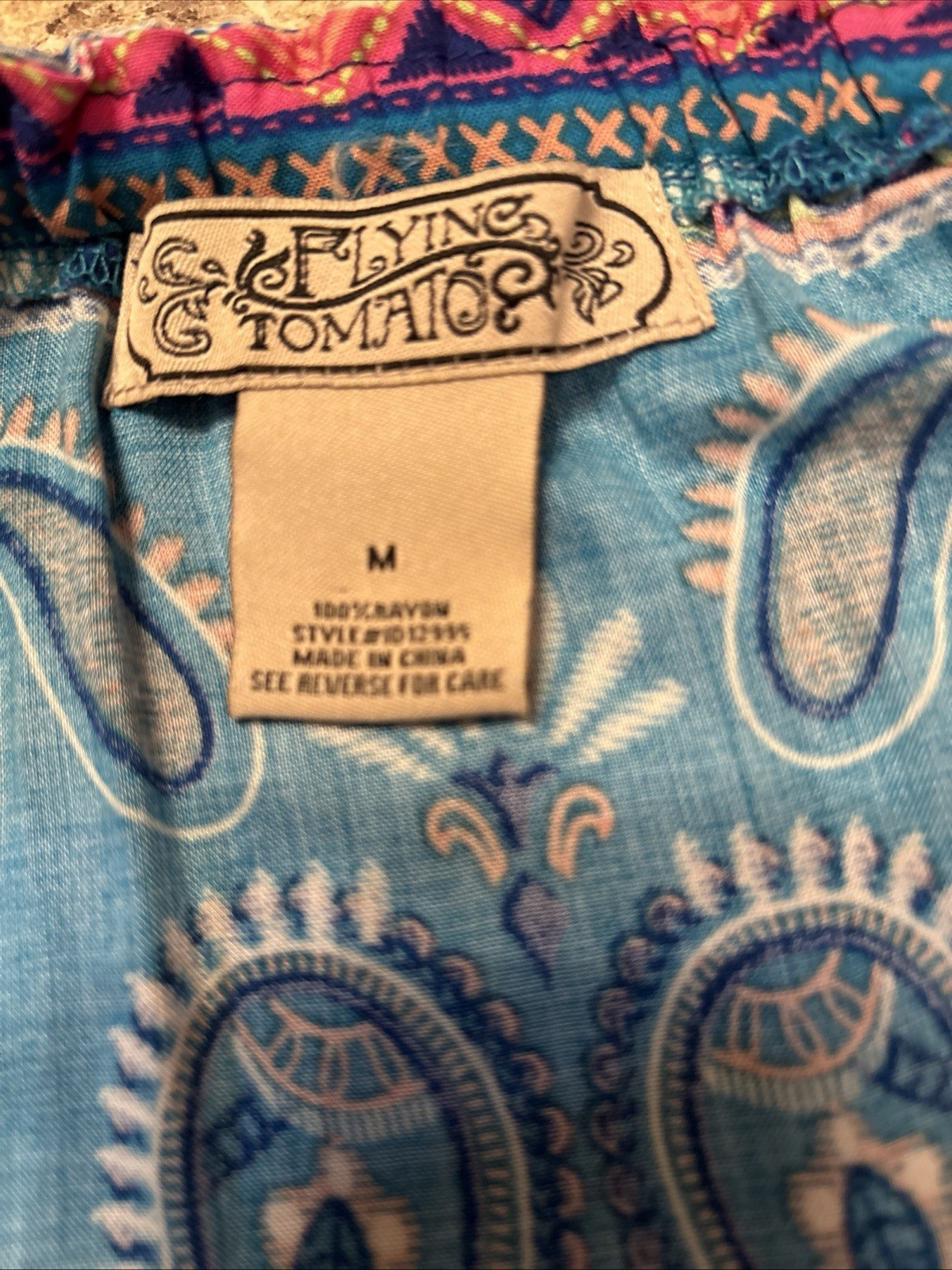 Flying Tomato Boho Off Shoulder Rayon Aqua Mini Dress Hippie Festival Medium