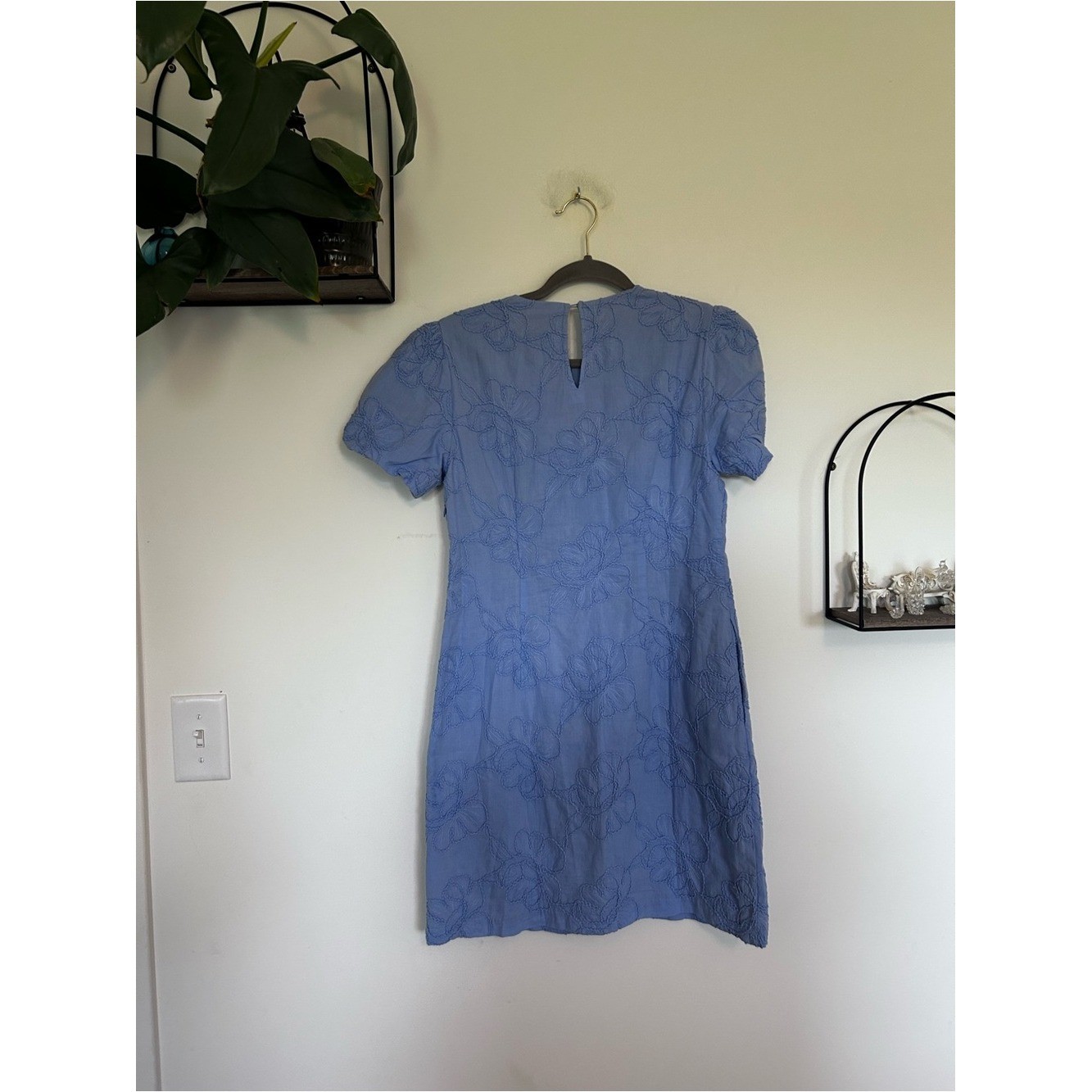 J.Crew Factory Light Blue Floral Embroidered Puff Sleeve Muni Dress Size 2