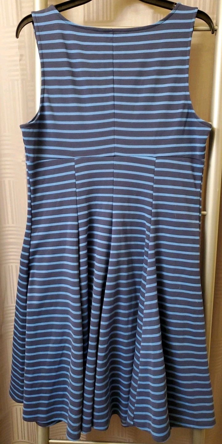 PETER SOM for DesigNation Blue Striped V Neck Sleeveless Dress