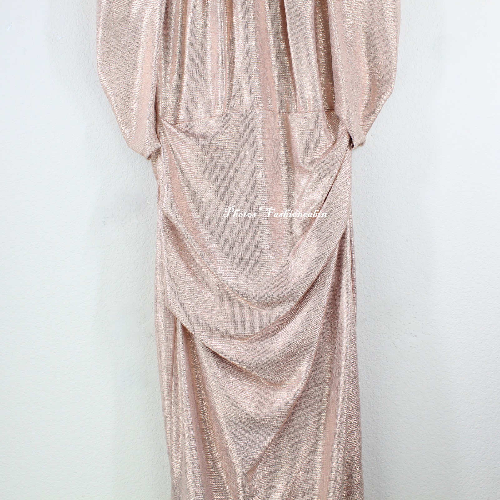 NWT TALBOT RUNHOF Cape-effect Gathered Metallic Stretch-jersey Gown, EU 42/US 12