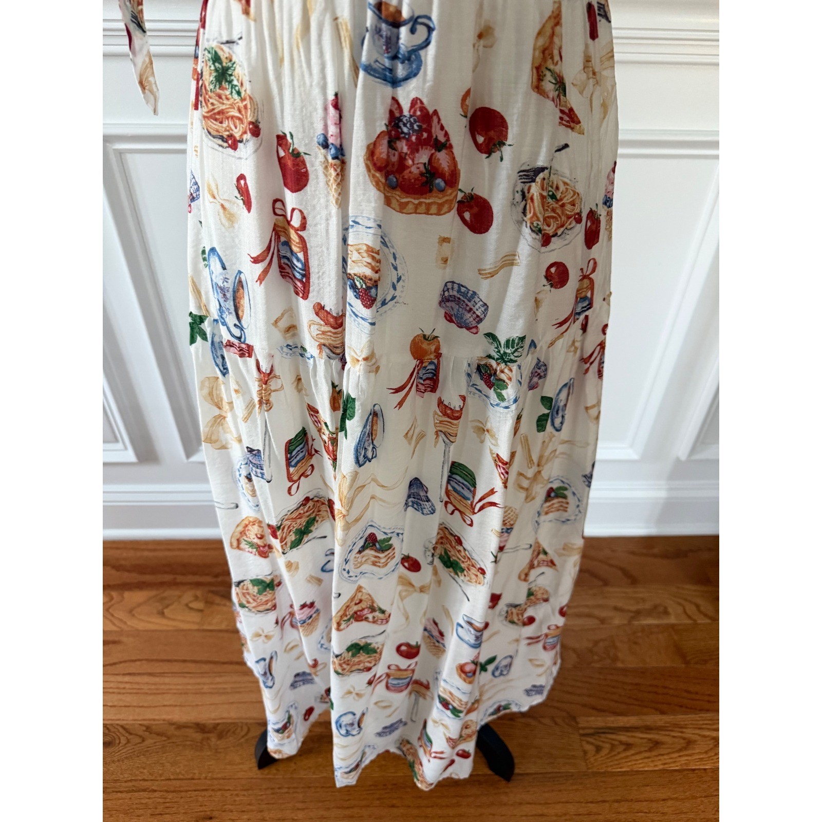 By the River Picnic Print Tie Strap Maxi Dress | Size Medium | NWT