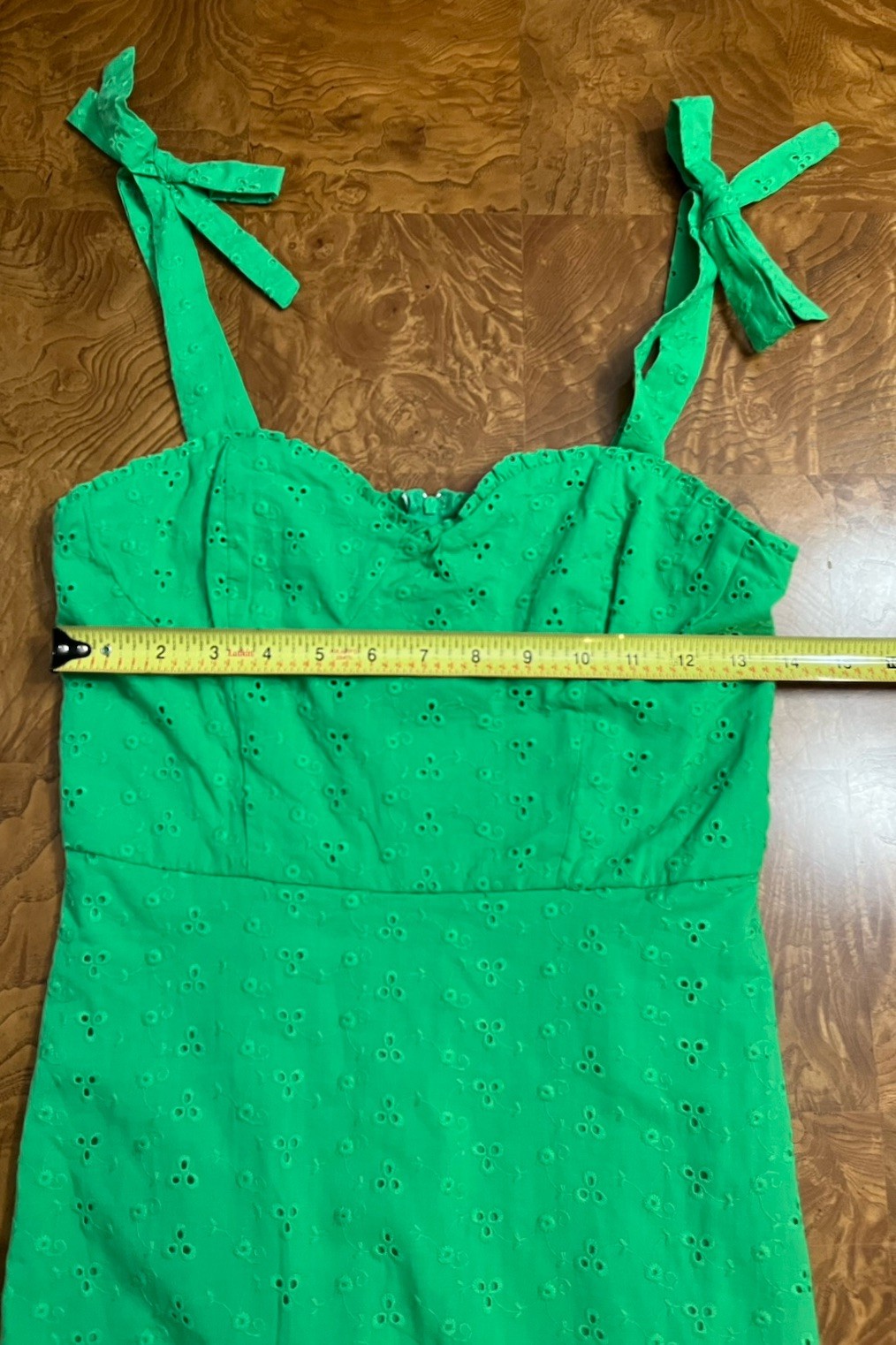 BCX Womens Green Eyelet Sundress Tie Strap Sweetheart Fit Flare Size Small NWOT