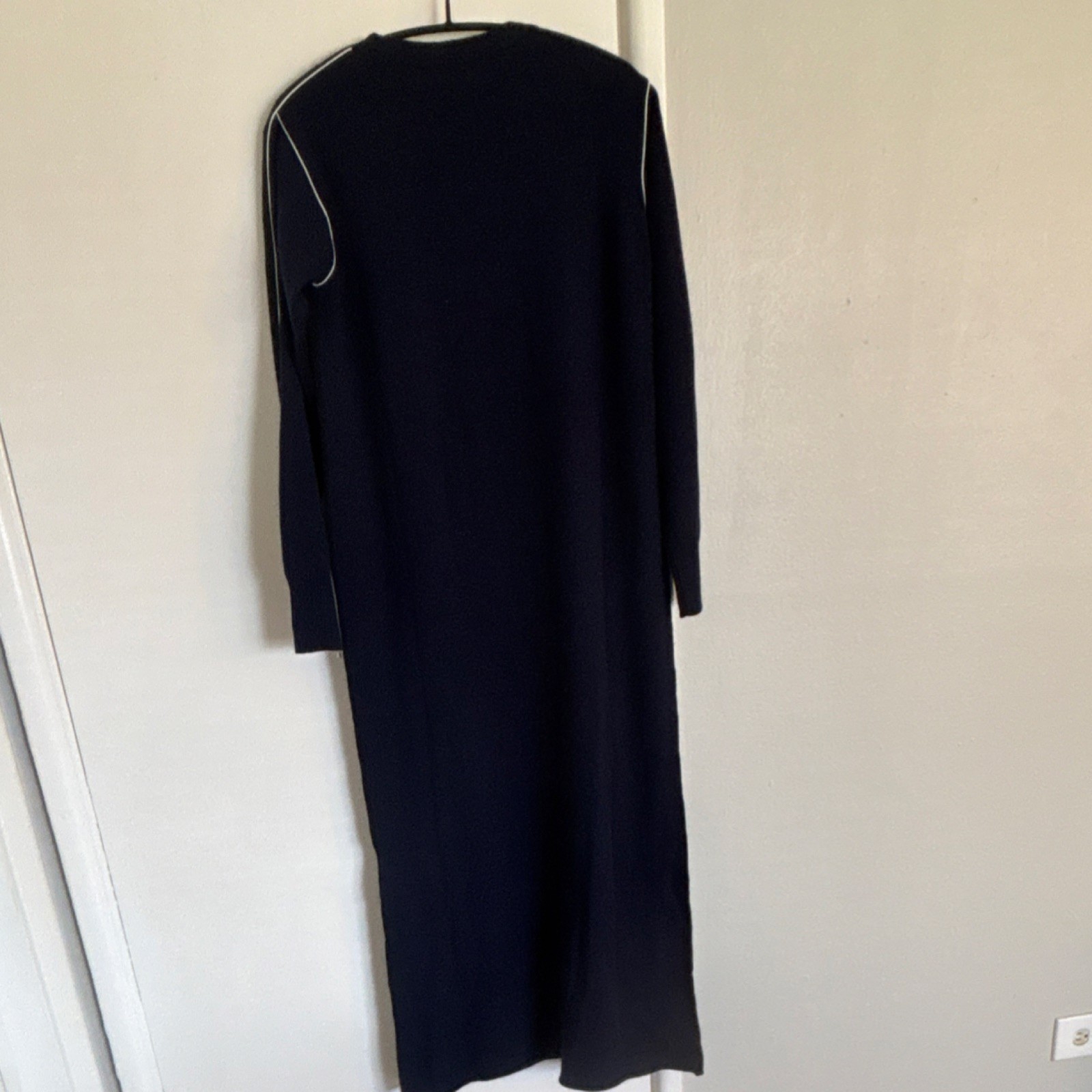 Sacai Luck Black Navy 100% Cashmere Knit Long Sleeve Maxi Dress Size 3 Women