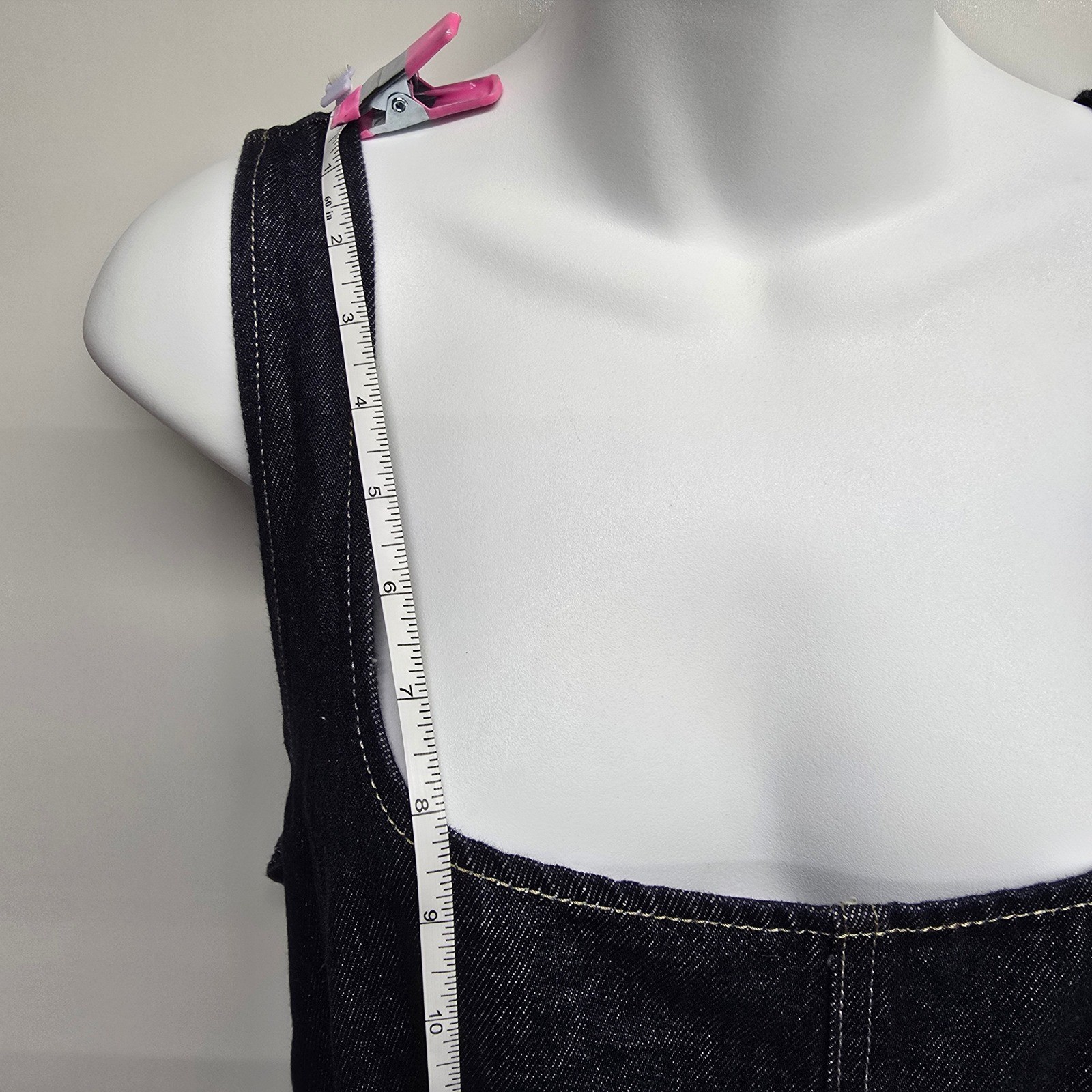 Future Collective Dark Wash Denim Midi Dress Square Neck Smocked Back XL Indigo