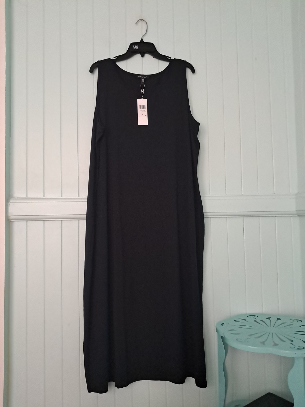 NWT Eileen Fisher F/L Jewel Neck Dress Sz 2x Tencel Lyocell Elastane Blend Black