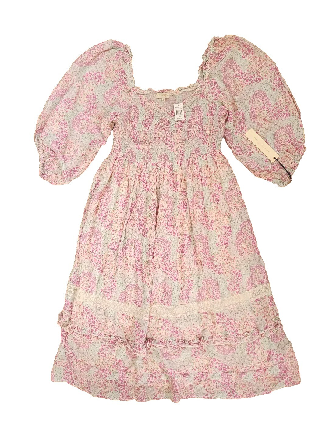 Cottagecore Penelope Rose Maxi Dress Women XL Pink Cream Floral Boho Ruffled